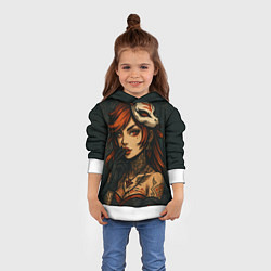Толстовка-худи детская Рыжая девушка с маской лисы дерзкий стиль, цвет: 3D-белый — фото 2