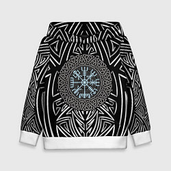 Толстовка-худи детская Этнический узор с компасом жизни, цвет: 3D-белый