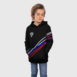 Толстовка-худи детская Герб и полосы цветов флага на чёрном, цвет: 3D-черный — фото 2