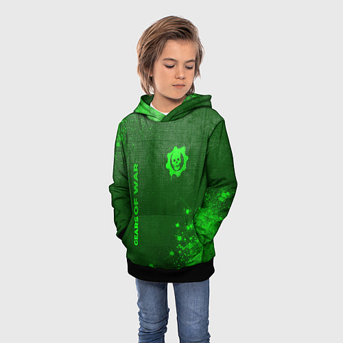 Детская толстовка Gears of War - green gradient вертикально / 3D-Черный – фото 3