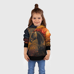 Толстовка-худи детская Черная лошадь с красной гривой - огненные частицы, цвет: 3D-черный — фото 2