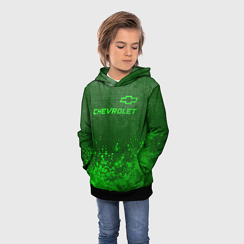 Детская толстовка Chevrolet - green gradient посередине / 3D-Черный – фото 3