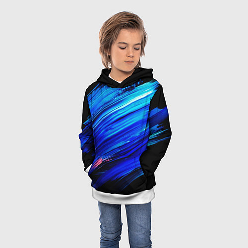 Детская толстовка Синии кисти краски на черном / 3D-Белый – фото 3