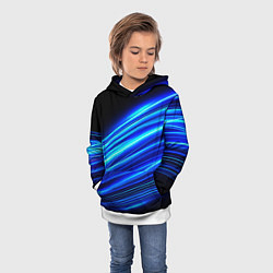 Толстовка-худи детская Синие неоновые линии краски, цвет: 3D-белый — фото 2
