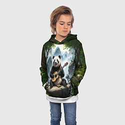 Толстовка-худи детская Панда играет на гитаре в лесу, цвет: 3D-белый — фото 2