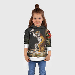 Толстовка-худи детская Тигр сидит на золотом унитазе сердится, цвет: 3D-белый — фото 2