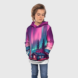 Толстовка-худи детская Лиловое сияние над лесом, цвет: 3D-белый — фото 2