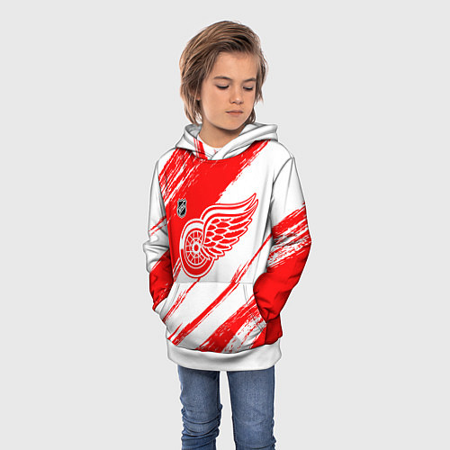 Детская толстовка Детройт Ред Уингз - брызги красок / 3D-Белый – фото 3