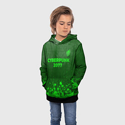 Толстовка-худи детская Cyberpunk 2077 - green gradient посередине, цвет: 3D-черный — фото 2