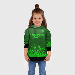 Толстовка-худи детская Cyberpunk 2077 - green gradient посередине, цвет: 3D-черный — фото 2