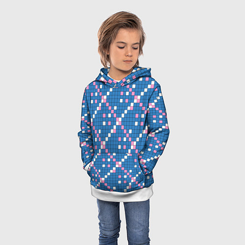 Детская толстовка Синяя розовая с белым плитка / 3D-Белый – фото 3