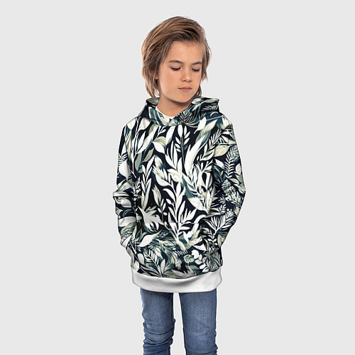 Детская толстовка Чёрно-белый стилизованный цветочный / 3D-Белый – фото 3