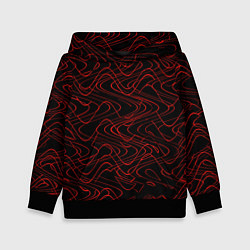 Толстовка-худи детская Чёрный с красными волнистыми линиями абстракция, цвет: 3D-черный