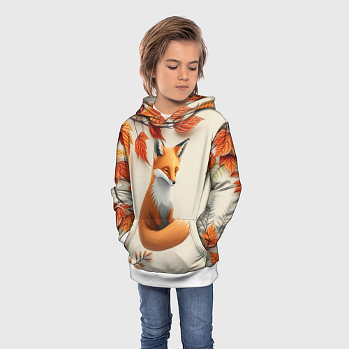 Детская толстовка Лис под осенними листьями / 3D-Белый – фото 3