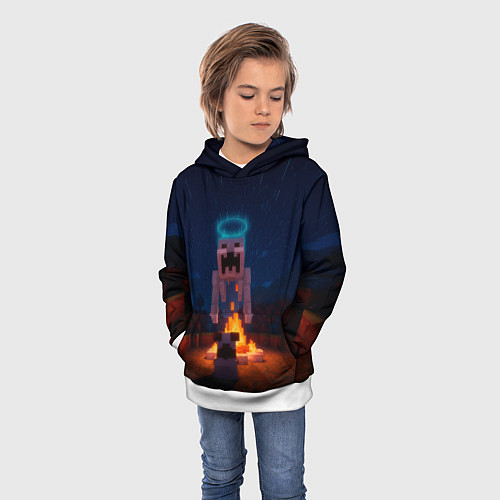 Детская толстовка Собака и летающий монстр перед костром / 3D-Белый – фото 3