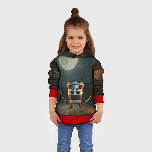 Детская толстовка Капучино Ассассино мем / 3D-Красный – фото 4