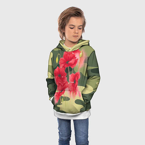 Детская толстовка Камуфляж с маками / 3D-Белый – фото 3