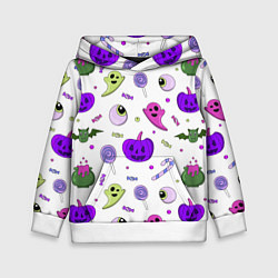 Толстовка-худи детская Halloween purple pumpkin pattern, цвет: 3D-белый