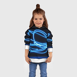 Толстовка-худи детская Неоновые голубые волны на черном фоне, цвет: 3D-белый — фото 2