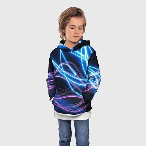 Детская толстовка Неоновая абстракция на темном / 3D-Белый – фото 3