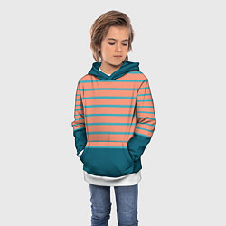Толстовка-худи детская Полосатый мандариновый морской рассвет с однотоном, цвет: 3D-белый — фото 2