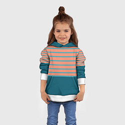 Толстовка-худи детская Полосатый мандариновый морской рассвет с однотоном, цвет: 3D-белый — фото 2