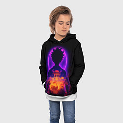 Толстовка-худи детская Ванпис - неоновый Луффи, цвет: 3D-белый — фото 2
