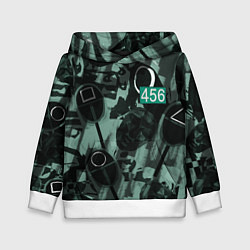 Толстовка-худи детская Номер 456 на фоне масок игры в кальмара, цвет: 3D-белый