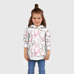 Толстовка-худи детская Розовые сердца, цвет: 3D-белый — фото 2