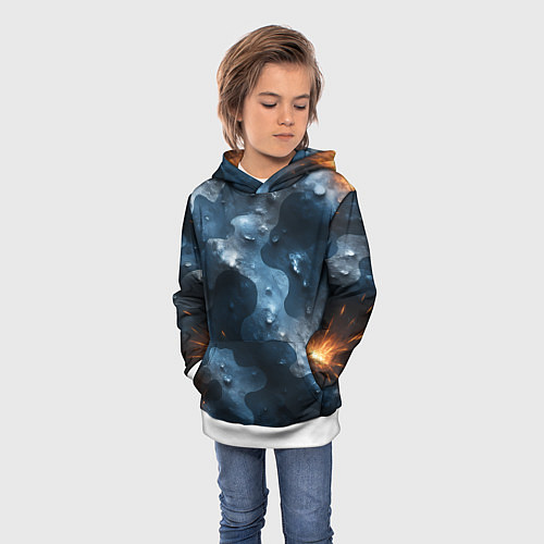 Детская толстовка Синий камуфляж с каплями / 3D-Белый – фото 3