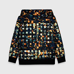 Толстовка-худи детская Тёмный синий с оранжевым кубики абстракция, цвет: 3D-черный