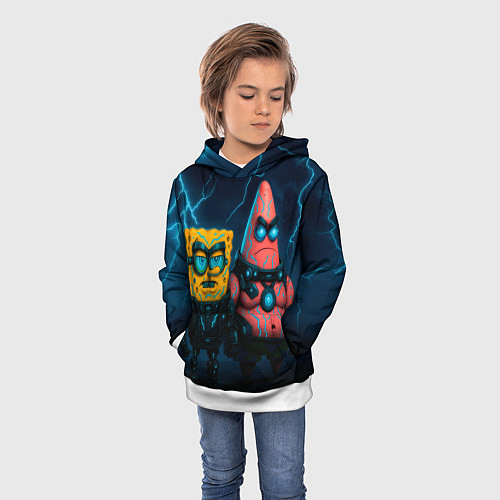 Детская толстовка Спанч Боб и Патрик киберпанк / 3D-Белый – фото 3