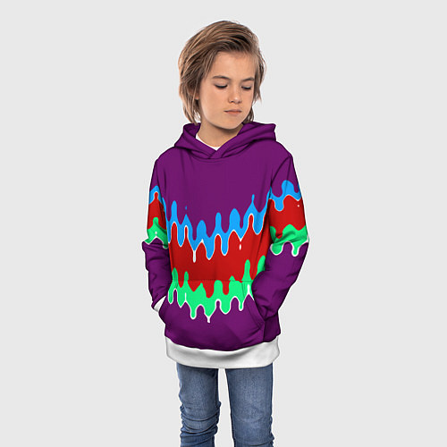 Детская толстовка Фиолетовый с искажёнными абстрактными полосами / 3D-Белый – фото 3