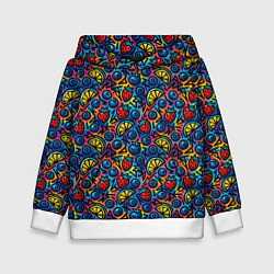 Толстовка-худи детская Тропические ягоды и фрукты паттерн, цвет: 3D-белый