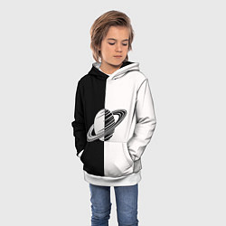 Толстовка-худи детская Сатурн черно-белый, цвет: 3D-белый — фото 2