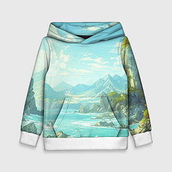 Толстовка-худи детская Художественный берег со скалами, цвет: 3D-белый