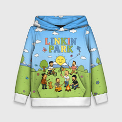 Толстовка-худи детская Linkin Park мультяшный стиль на поляне, цвет: 3D-белый
