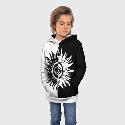 Детская толстовка Солнце черно-белое / 3D-Белый – фото 3
