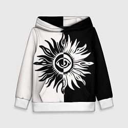 Толстовка-худи детская Солнце черно-белое, цвет: 3D-белый