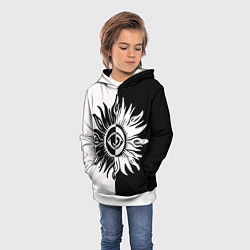 Толстовка-худи детская Солнце черно-белое, цвет: 3D-белый — фото 2