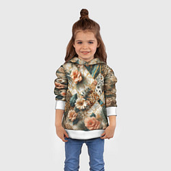 Толстовка-худи детская Цветы на кусках мрамора и леопардовом узоре, цвет: 3D-белый — фото 2