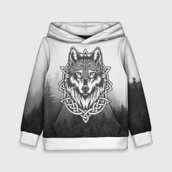 Толстовка-худи детская Волк в кельтском стиле и лес, цвет: 3D-белый