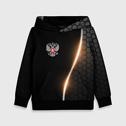 Толстовка-худи детская Герб России и неоновая линия, цвет: 3D-черный