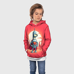 Толстовка-худи детская Робот-сгибальщик Бендер супермен - коллаба, цвет: 3D-белый — фото 2