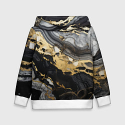 Толстовка-худи детская Черный серый золотой мрамор, цвет: 3D-белый