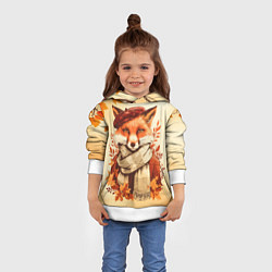 Толстовка-худи детская Осенний лис в шарфе, цвет: 3D-белый — фото 2