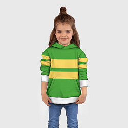 Толстовка-худи детская Фриск андертейл - полоски на зеленом, цвет: 3D-белый — фото 2