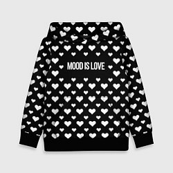 Толстовка-худи детская Настроение любовь чёрный с сердечками, цвет: 3D-черный