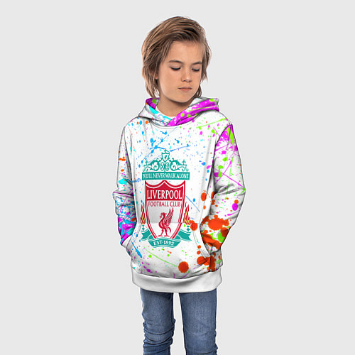 Детская толстовка Ливерпуль неоновые брызги красок / 3D-Белый – фото 3