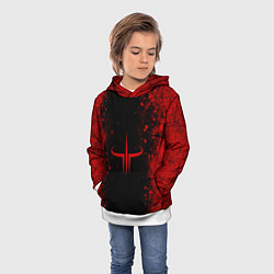 Толстовка-худи детская Red Quake 3 emblem on a black abstract background, цвет: 3D-белый — фото 2